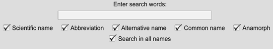 Example of the 'Species Names' search module. Species_name